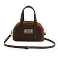 Brown faux shearling plush handbag with PU leather handles and adjustable shoulder strap - Brown