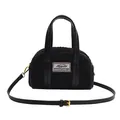 Fashionable black faux shearling tote bag with leather handles and gold-tone hardware - Black