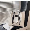 White quilted tote bag for women with black leather handles and chain details - Black