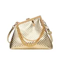 Elegante pochette da sera dorata con trama a nido d'ape e tripla catena spessa decorativa - Oro