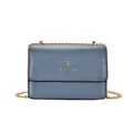 Elegante borsa a tracolla grigio-blu con logo cervo dorato e catena in metallo - Blu
