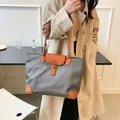 Grey nylon tote bag with brown leather accents and large capacity for daily use - Brown
