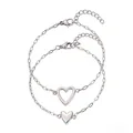 Bracelets réglables cœur évidé et cœur plein en acier inoxydable argenté pour femmes - Combinaison de Cœurs Creux et Pleins / Ensemble deux pièces / Argent