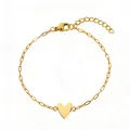 Bracelet chaîne trombone doré avec pendentif cœur creux et fermoir mousqueton réglable - Cœur Plein / Or