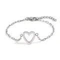 Polished stainless steel adjustable bracelet with a minimalist hollow heart pendant - Hollow Heart / Silver