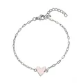 Macro view of adjustable stainless steel bracelet featuring a pink enamel heart charm - Solid Heart / Silver