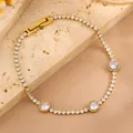Bracelet tennis élégant en acier inoxydable doré avec trois grands zircons ronds - Collier tennis / Or
