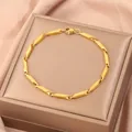 Bracelet minimaliste en acier titane plaqué or 18k avec maillons style bambou et fermoir - Or