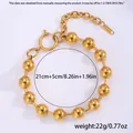 Detail of 18k gold plated stainless steel bead bracelet with measurement specifications - Gold