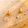 Boucles d'oreilles classiques en acier plaqué or avec zircon rond serti à quatre griffes - 4mm / Or