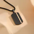 Men's titanium steel military tag necklace featuring black stripes and a gold accent bar - Black Striped Dog Tag Necklace