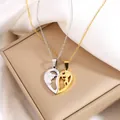 Polished titanium steel interlocking heart necklaces with gold and silver finishes - Heart Kids Cartoon Necklace