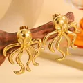 Boucles d'oreilles pieuvre dorées en acier inoxydable avec un thème marin élégant - Forme de Poulpe / Pieuvre Dorée