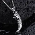 Men's hip hop wolf tooth necklace with vintage steel wolf head pendant on box chain - Wolf Tooth Pendant (Box Chain)
