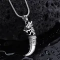 Men's hip hop wolf fang necklace with cross design in silver stainless steel on rock - Wolf Tooth Pendant (Snake Chain)