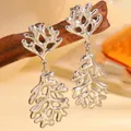 Boucles d'oreilles pendantes corail en acier inoxydable argenté poli brillant - Corail Argenté