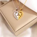 Matching heart puzzle necklace with dolphin design for couples in silver and gold steel - Dolphin Heart