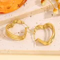 Boucles d'oreilles cœur dorées multicouches en acier inoxydable poli à trois lignes - Style Cœur Doré