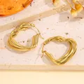Boucles d'oreilles en acier titane doré avec design cœur torsadé à plusieurs couches - Géométrique Hexagone Doré