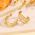 Boucles d'oreilles créoles en C à triple spirale plaquées or en acier inoxydable chic - Spirale Triple Couche Doré