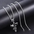 Men's hip hop wolf fang cross pendant necklace in silver and black stainless steel - Black Enamel Cross (Box Chain)