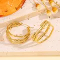 Orecchini a cerchio a triplo strato in acciaio al titanio dorato con design a treccia - Geometrico a U Oro