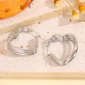 Orecchini a cuore argento a tre strati in acciaio inossidabile resistente per donna - Stile Cuore Argento