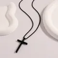 Men's hip-hop black matte cross pendant with ball chain necklace in minimalist style - Black Perforated Cross (Box Chain) / Black