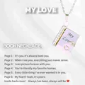 Titanium steel envelope book necklace in purple finish with My Love engraving - Lover Style / Silver