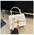 Elegant white square handbag with a gold rotary lock and a top handle for women - Off White