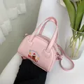 Pink Boston handbag with bear embroidery and adjustable crossbody strap in faux leather - Pink