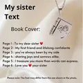 Silver book envelope pendant necklace with six engraved pages for personalized sister gifts - Sister Style / Silver