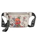 Bolso de pecho blanco con diseño graffiti de oso y correa ancha con logotipo - Blanco