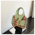 Pink and green plaid shirt-shaped handbag with adjustable strap and leather details - Plaid Woolen (1133) / Green