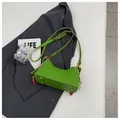 Vibrant green litchi texture shoulder bag with silk scarf and gold base studs - Green