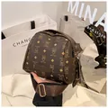Dark brown PU crossbody bag with bear print and wide shoulder strap for women - Coffee