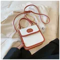 Borsa a tracolla vintage stile college bicolore rosso e bianco con cinturino regolabile - senza ciondolo / Arancione