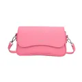 Baguette-Tasche aus pinkfarbenem PU-Leder mit Litschi-Struktur und silbernen Details - Rosa