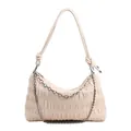 Bolso de hombro fruncido blanco roto con cadena plateada y correa con nudos - Blanco