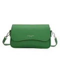 Grüne Baguette-Tasche aus Leder mit Kieseltextur und Silberschnalle für Damen - Grün