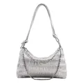Bolso de hombro plateado plisado con acabado metálico y detalle de cadena decorativa - Plateado