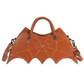 Gothic handtas in vleermuisvorm met spinnenwebborduursel en metalen spinklinknagels - Bruin