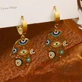 Boucles d'oreilles Main de Hamsa et Œil de Protection plaquées or 18 carats et émail - Boucles d'oreilles Main de Hamsa Œil du Mal Multicolores Évidées