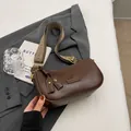 Vintage dark brown crossbody bag with retro jacquard wide strap and leather texture - Brown
