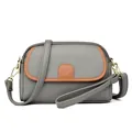 Borsa a tracolla in pelle grigia e marrone con tracolla regolabile e finiture dorate - Grigio
