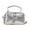 Bolso bandolera plateado metalizado con asa superior y cadena para mujer - Plateado