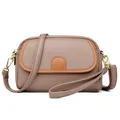 Borsa a tracolla da donna in pelle kaki con scomparti multipli e dettagli dorati - Rosa Polvere