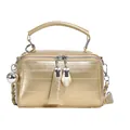Bolso caja dorado chic con costuras horizontales y correa de cadena plateada - Dorado