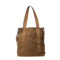 Large capacity canvas tote bag in deep brown with front pocket and adjustable shoulder strap - Caramel color