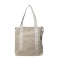 Large beige canvas tote bag with wide cream straps and side zipper pocket detail - Beige Grey